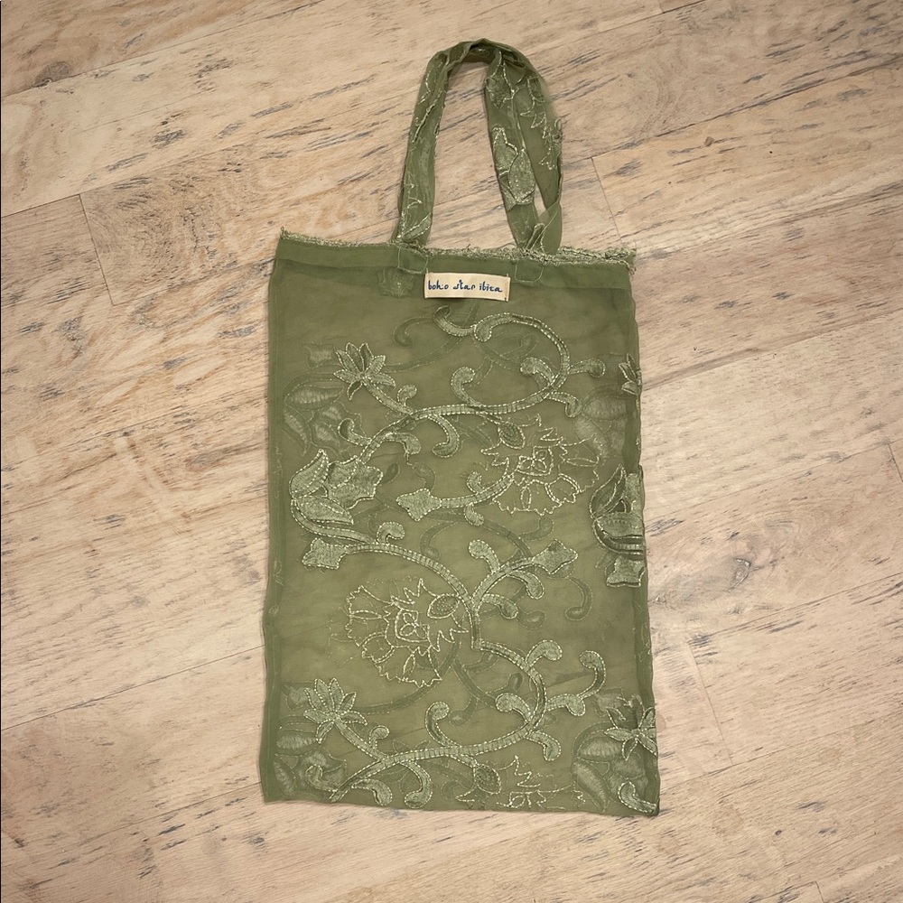 Embroidered Green Tote Bag